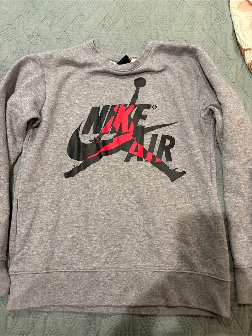 Nike Grey Crewneck Sweatshirt with Black & Red Jumpman Graphic